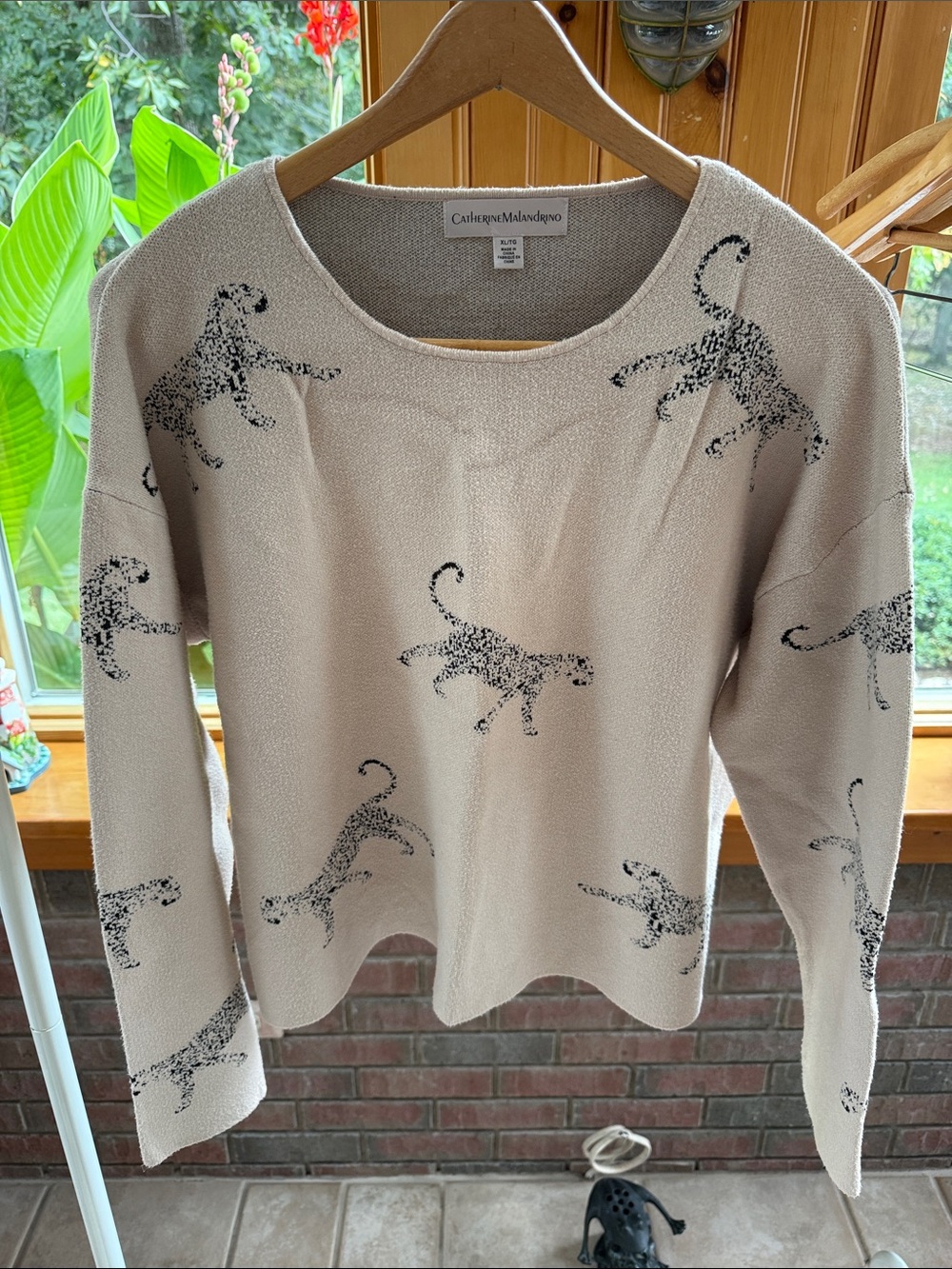 Catherine Malandrino Beige Sweater with Black Leopard Motif